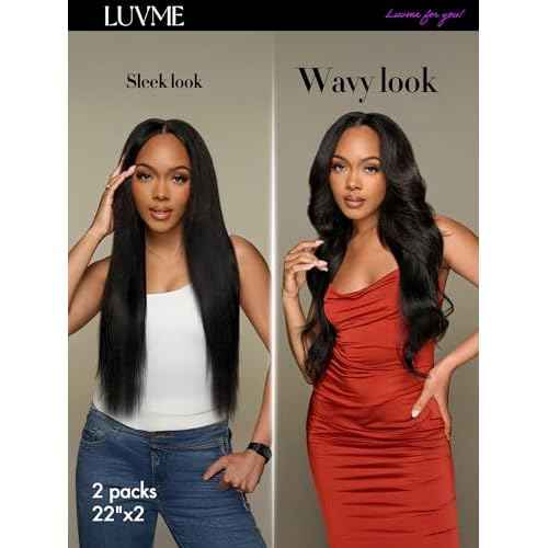 LUVME Yaki Straight LUVME Seamless 2 Pack 220g 14Pcs Clip in Hair Extensions Full Max with 18inch Remy Human Hair Extensions, Natural Black 100% Real Soft Human Hair