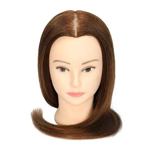 100% Human Hair Mannequin Head Hair Styling Training Head Cosmetology Manikin Head Doll Head for Hairdresser with Free Stand