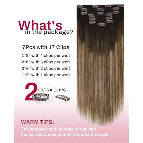 Moresoo Clip in Hair Extensions Real Human Hair Balayage Human Hair Clip in Extensions Ombre Dark Brown to Golden Brown with Dark Ash Blonde Hair Extensions for Women 7Pcs 120G 18inch