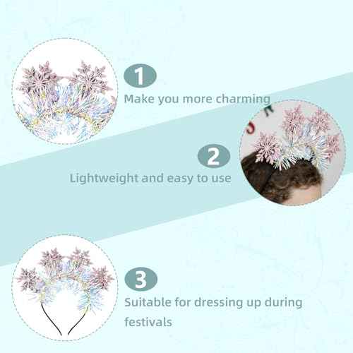Snowflake Christmas Headband Snow White Pink Snowflake Headband Xmas Glitter Hairband for Women Christmas