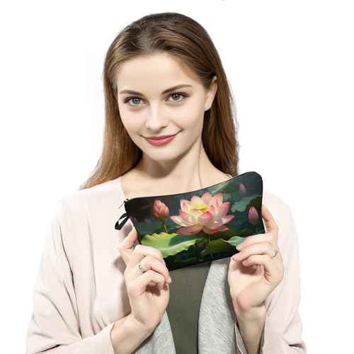 Lotus Flower Women Makeup Bag Cosmetics Storage Pouch Beach Travel Small Toiletry kit