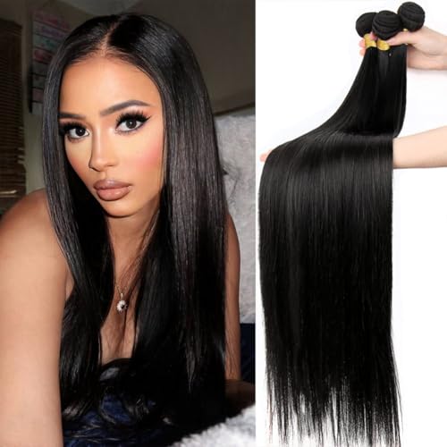 Beautymoon Straight Weave Bundles Human Hair 18 18 18 Inch 12A Human Hair Bundles Straight 100% Unprocessed Brazilian Virgin Hair Extensions Double Weft For Black Women