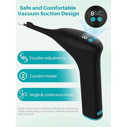 Voraiya Visible Tonsil Stone Remover, Electronic Tonsil Stone Removal Kit with Camera and Led Light, APP WiFi Connection, 5 Level Suction Tonsil Stone Vacuum