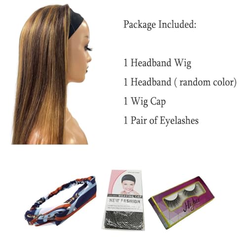 TNICE Ombre Headband Wig Human Hair Straight #4/27 Highlight Headband Wig 20 Inchs Glueless None Lace Front Wig Brazilian Virgin Human Hair Headband Wigs for Black Women Wear and Go Wig 150% Density