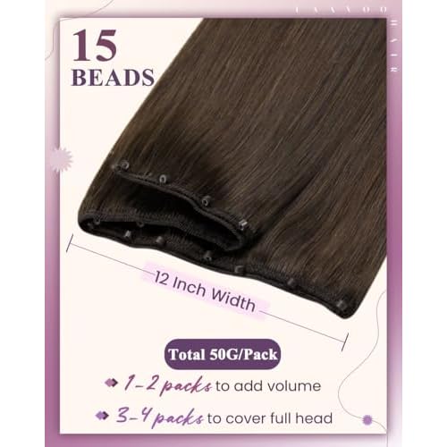 LaaVoo Beaded Weft Hair Extensions Human Hair Brown #4 Microbead Weft Hair Extensions Remy Hair Wefts Extensions Real Human Hair Dark Brown with Micro Beaded 22inch 20pcs 50g