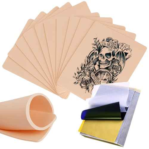 3MM Fake Skin and Transfer Paper Kit - Jconly 30pcs Tattoo Skin and Transfer Paper Kit Includes 10pcs Best Silicone Thick Skin Double Sided, 20Pcs Stencil Paper Tattoo Supplies Tattoo Kit