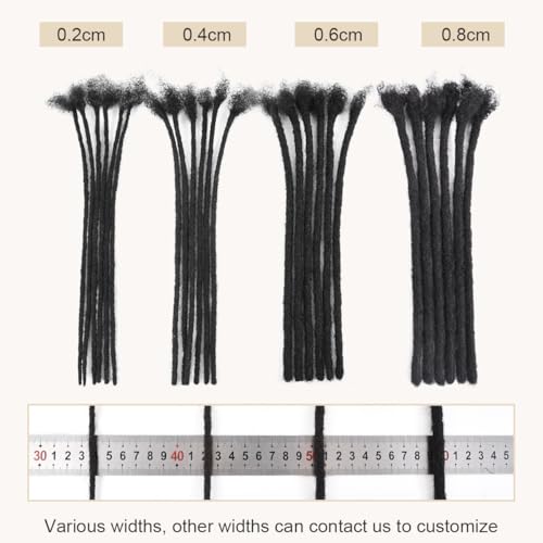 DAIXI 0.8cm Thickness 8-18 Inch 30 Strands 100% Real Human Hair Dreadlock Extensions for Man/Women Full Head Handmade Can Be Dyed and Bleached Soft loc Extensions with Needle and Comb