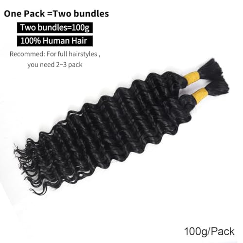 Boho Human Braiding Hair Curly for Boho Braids Bohemian 100% Human Hair for Braiding Wet and Wave Deep Wave Bulk Human Hair for Boho Knotless Braids No Weft 2 Bundles