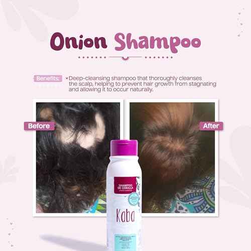 Kaba Onion Shampoo de Cebolla for Hair Growth, Sulfate-Free, Paraben-Free, Stimulates Hair Regrowth, Reduces Hair Loss, Deep Scalp Cleanse, All Hair Types - 500 ML
