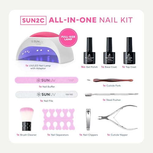 SUNUV Gel Nail Polish Kit with UV Light for Nails SUN2C 16 Colors Gel Polish Sets, Base and Top Coat with 8 PCS Manicure Tools Gift for Women