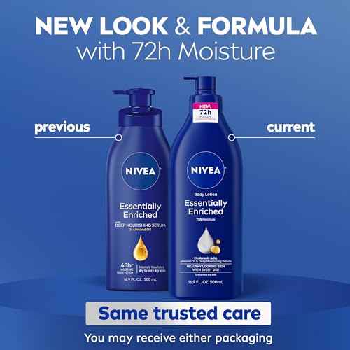 NIVEA Essentially Enriched Body Lotion for Very Dry Skin with Hyaluronic Acid, Almond Oil and Deep Nourishing Serum, 72-Hour Body Moisturizer, 16.9 Fl Oz Pump Bottle, Pack of 2