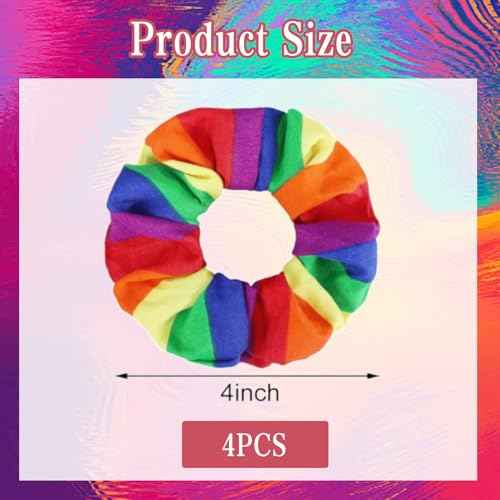 Rainbow Hair Scrunchies, 4Pcs LGBT Silk Satin Striped Rainbow Scrunchie Ponytail Holder for Women Girls