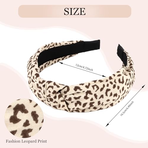 Headbands for Women Leopard Print Knotted Cloth Top Knot Headband for Women Non Slip 4PCS Beige Brown Fashion Accessories
