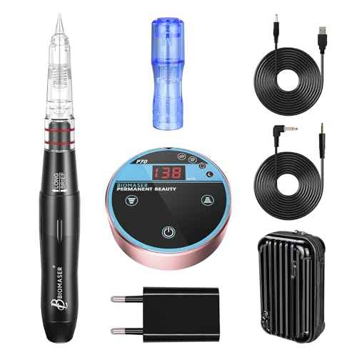 P70 Permanent Makeup Machine kit-BIOMASER Permanent Makeup Microblading Tattoo Machines with Swiss Motor Rotary Pen Mini Power Supply Cartridge needles for Eyebrow Eyeliner Lip