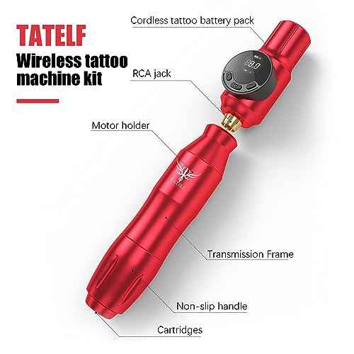 TATELF Tattoo Gun Starter kit Wireless Tattoo Kit Professional Complete Set Rotary Pen Tattoo Machine for Beginners 40pcs Cartridges Needle 2000mAh Tattoo Battery Pack Tattoo Supplies(Red)