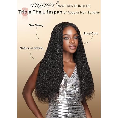 TRIIPPY Real Raw Sea Wavy Bundles Human Hair,100% Cambodian Raw Hair Sew-In Weave Single Bundle,Triple The Lifespan Over Regular Virgin Hair Bundle,No.1 Raw Hair Brand On Amazon(14 Inch)
