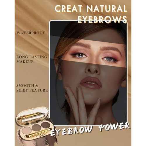 Eyebrow Powder Makeup Kit-3 Colors Eye Brow Tinting Powder Palette for Women Eyebrows Long-Lasting Waterproof, Dark Light Black Brown Brow Filler, Enhance & Define Brows, With Mirror, Brow Tool-Set 03