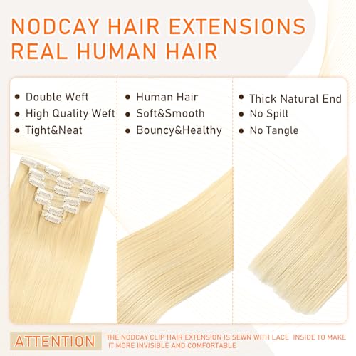 Clip in Hair Extensions - 24 Inch #613 Real Human Hair, 100g 7pcs Seamless Remy Extensions, Invisible Lace Skin Weft for Women
