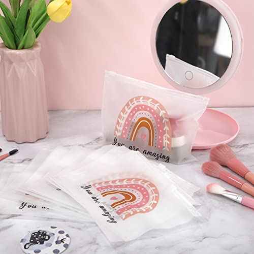Wesiti 50 Pcs Rainbow Cosmetic Bag Inspirational Gifts Motivational Quotes Makeup Bag Bulk Waterproof Zippered Pouch for Women Girl Teacher Christmas Gift (You Are Amazing)