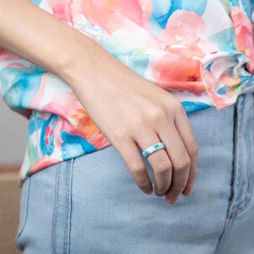 Egnaro Women's Silicone Statement Rings, 5.2mm Wide 2mm Thick Rubber Printed Floral Wedding Bands For Her Size 4-12