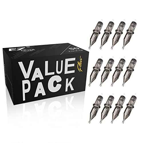 EZ 50Pcs Tattoo Mixed Cartridge Needles #12 Standard Round Shader Assorted 3RS 5RS 7RS 9RS 11RS for Rotary Tattoo Machine Supply