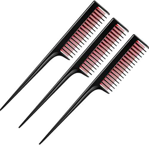 Leinuosen 3 Pcs Triple Teasing Comb for Women Plastic Rat Tail Comb Heat Resistant Pintail Tease Layer Tool for Thick Fine Hair Styling Backcombing Volume Structure(Black and Red)