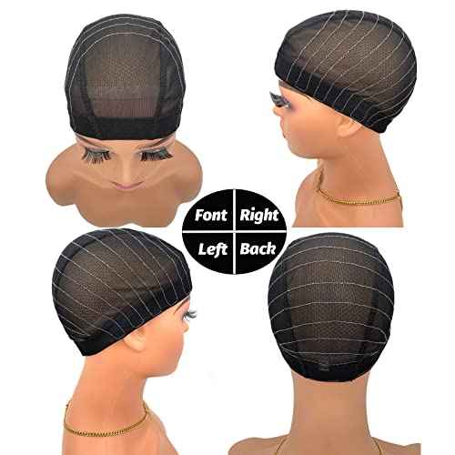 Wig Cap with Guideline Map for Wig Making, Stretchable Mesh Dome Caps with 1 Elastic Band and 4 Wig Combs for Beginners Sewing Wig (Medium: 21"-22", 4 * 4 Closure)