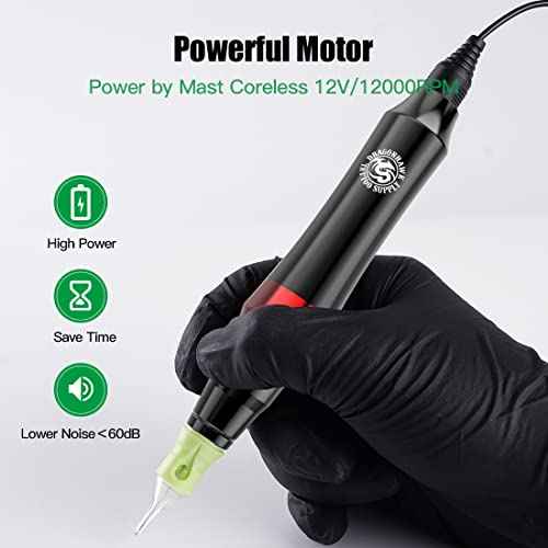 Dragonhawk S4 Tattoo Pen Kit, Complete Tattoo Machine Gun Kit, Slim Tattoo Pen with Cartridges Needles by Dragonhawklabs, Tattoo Power Supply & Black Tattoo Ink - General Tattoo Kit