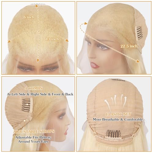613 Lace Front Wig Human Hair 13x6 Transparent Lace Straight 613 HD Lace Frontal Wig Blonde Wig Human Hair Pre Plucked with Baby Hair 20 Inch 200 Density
