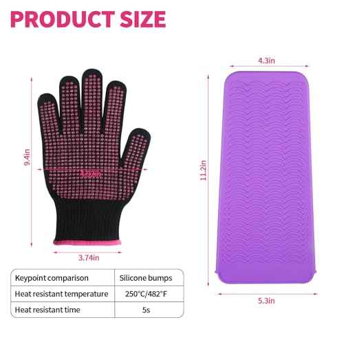 Heat Gloves for Hair Styling, 2PCS Heat Resistant Gloves and Silicone Mat Pouch for Curling Irons, Hair Straighteners, and Flat Irons