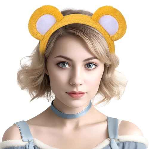 Sightor Yellow Bear Ears Headband, Cute Bear Hairband Bear Ear Head Wear for Makeup Washing Face Animal Cosplay Soft Bear Headband