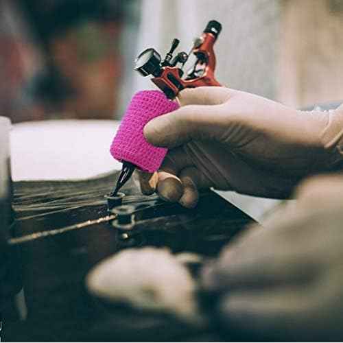 VideoPUP Tattoo Grip Cover Wrap,12PCS Disposable Cohesive Tattoo Grip Cover Elastic Bandage Handle Grip Tube for Tattoo Machine Tattoo Grip Accessories(Phosphor Pink+Purple)
