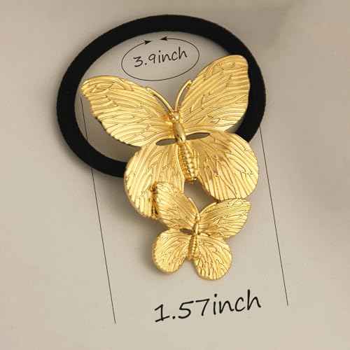 Metal Hair Ties for Women Gold Flower Hair Tie Elastic French Gold Ponytail Holders Butterfly Hair Scrunchies for Thick Thin Christmas Gift for Xmas Party Small Circle Hair Cuffs Hair Accessories 3Pcs