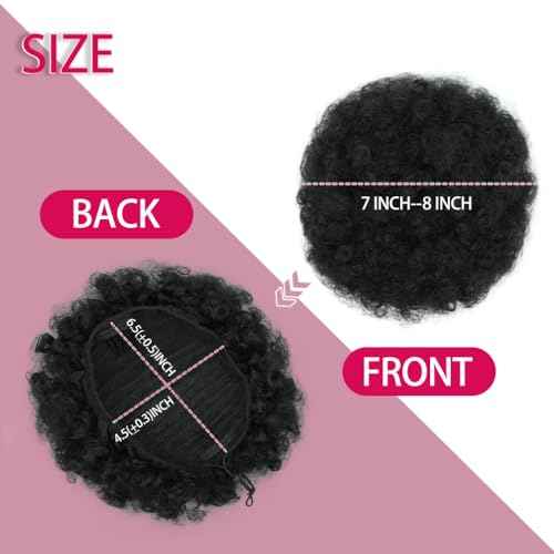rosmile Afro Puff Drawstring Ponytail Extension for Black Women, Premium Black 1B# 80gram Short Synthetic Afro Puff Ponytail for Natural Hair,Clip On Kinky Drawstring Curly Ponytail Bun