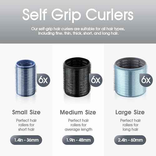 Self-Grip Ceramic Ionic Thermal Hair Rollers Set - 18 Velcro Rollers for Long and Short Hair, Blowout Look, Salon Quality