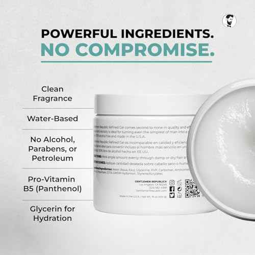 Gentlemen Republic 16oz Refined Hair Gel for Men - Premium Men's Hair Styling Product, 24 Hour High Hold & Shine. No Beeswax, Alcohol, or Parabens, Humidity Resistant