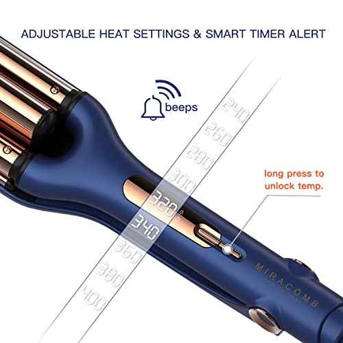MIRACOMB Titanium Deep Waver Iron, Ion Technology, Digital Heat Settings, Auto Off, Dual Voltage (12.2 inches, Wavy Hair, Hair Waver)