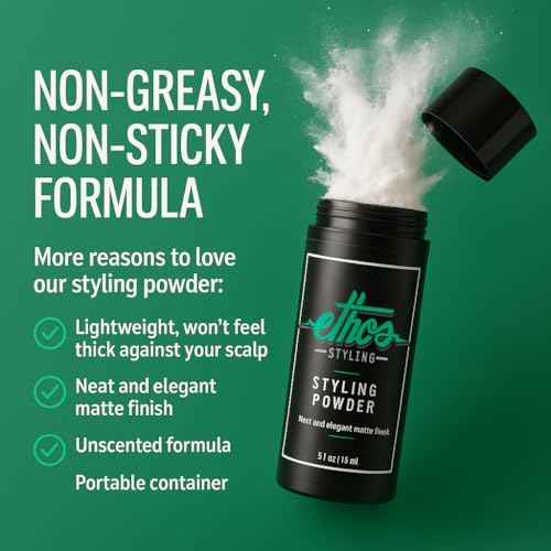 Texture Powder - Texturizing & Mattifying Hair Powder for Men - Grooming, Volumizing & Hair Styling Products for Extra Volume, Control & Strong All-Day Grip - Matte, Wavy Finish - 20g