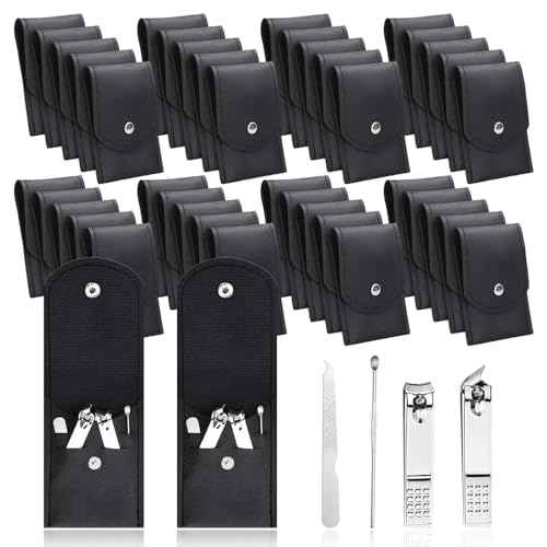 50 Sets Finger Nail Clipper Set Bulk,4 in 1 Black Adult Stainless Steel Travel Manicure Kit with Case Individually Wrapped Nail Clippers Bulk for Homeless,Hotel,Charity