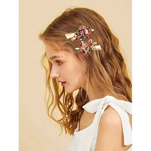 Christmas Hair Clips Hairpin Sparkling Rhinestone Christmas Tree Bells Snowflake Reindeer Hair Barrette Xmas Holiday Party Alligator Hair Clips Hair Accessories For Woman(tree bells)
