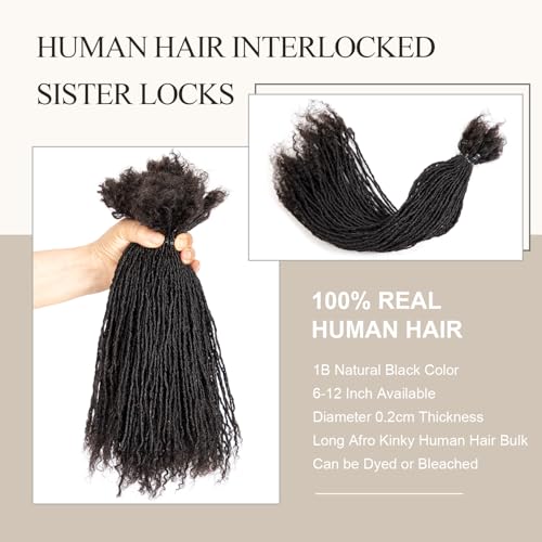 DAIXI Handmade Interlocking Sisterlocks Curly Tips 100% Real Human Hair Permanent Micro Locs Extensions Natural Looking Soft Dreadlocks Can Be Bleached and Dyed.(1B - 0.2cm, 6 Inch 60 Strands)
