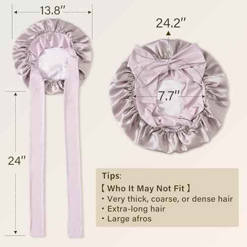 ZIMASILK 100% Mulberry Silk Bonnet for Sleeping Women Long Hair Double Layer Silk Hair Wrap with Tie Band Stay On Head (1Pc, Purple)