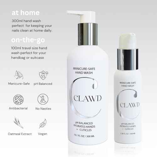 CLAWD Nail Care Kit for Girls and Women, Includes Nail Brush for Cleaning Fingernails, Fingernail Brush, Nail Scrubber Brush, Hand Wash 100ml & 300ml, Black, Blue, Silver, Pink Brushes | Set of 6