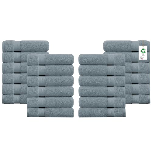 Delara Towels Cotton Washcloths Set 100% Organic Cotton, GOTS Certified Premium Quality Face Cloths, Feather Touch Technology Highly Absorbent and Soft Feel Fingertip Towels, Pack of 24