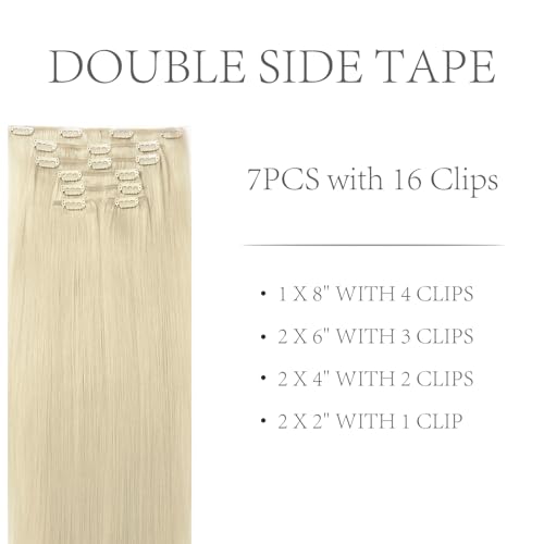 FoxFace Clip in Hair Extensions Real Human Hair, Thick Extensions from Root to Tip, Natural Hair Clip Ins, Platinum Blonde, 18 Inch 120g 7Pcs