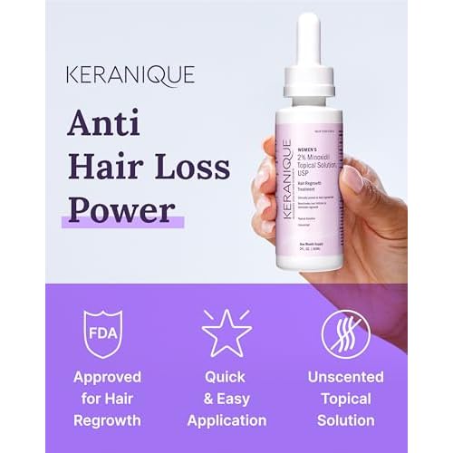 Keranique Hair Regrowth Treatment Dropper ? 2% Minoxidil, 2 Fl Oz 30 Day Supply ? Regrow Thicker-Looking Hair, Helps Revitalize Hair Follicles