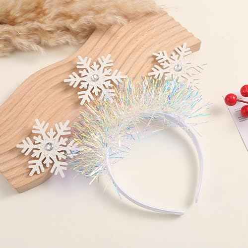 Ecuupas Christmas Headbands Snowflake Hairbands Glitter Snowflake Rhinestone Hair Hoop Xmas Headpiece Woman Girls Hair Decoration for Festival Holiday Winter Party Supplies