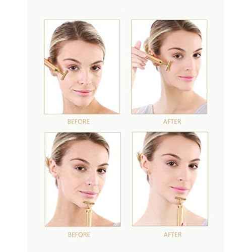 Beauty Bar 24k Golden Pulse Facial Massager, T-Shape Electric Sign Face Massage Tools for Sensitive Skin Face Pull Tight Firming Lift