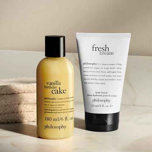 philosophy happy birthday gift set - 2-pc. vanilla birthday cake hydrating shower gel (6oz) & fresh cream body lotion (4oz) - moisturizing bath & body duo for women