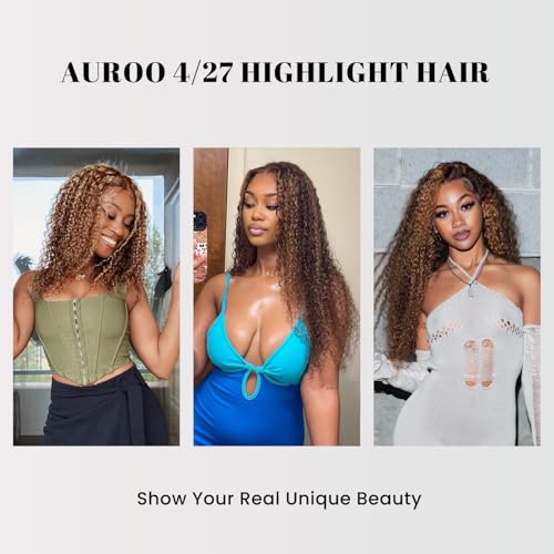 Honey Blonde Highlight Tight Kinky Curly Single Bundles Human Hair 24Inch, 100% Virgin Remy 12A Brazilian Curly Weave Bundles Human Hair Thick Track P4/27 Ombre Brown Colored Kinky Curly Bundles